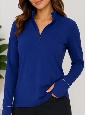 Lululemon Size 8 Royal Blue Half Zip Long Sleeve Running Pullover Reflective